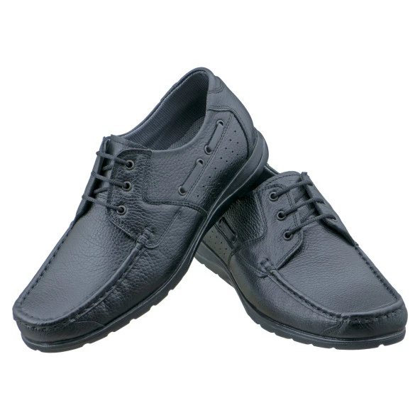 Siyah Baskılı Deri Dikiş Detaylı Bağcıklı Erkek Ayakkabı