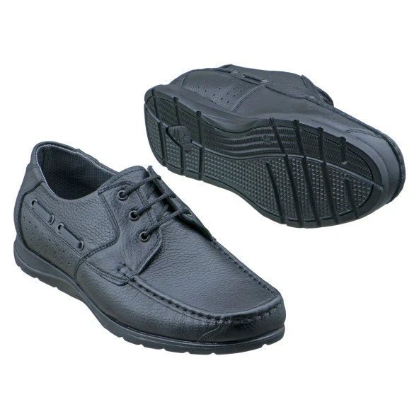 Siyah Baskılı Deri Dikiş Detaylı Bağcıklı Erkek Ayakkabı - 2