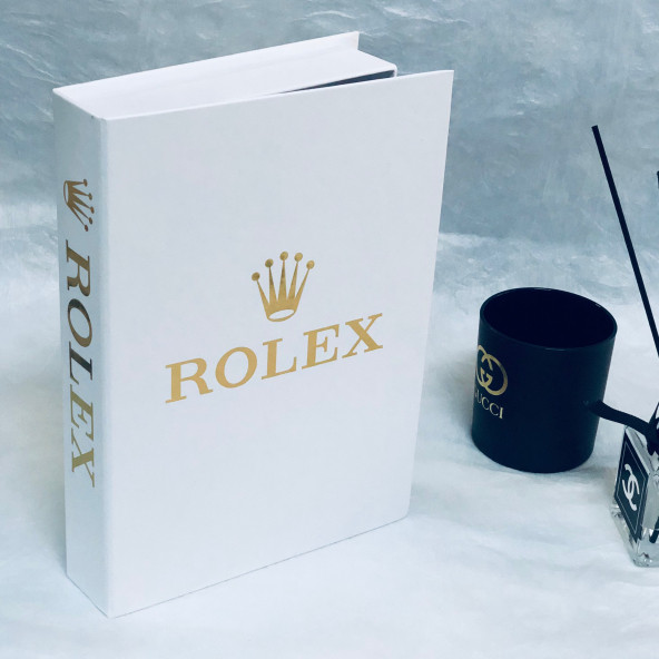 ROLEX OPENABLE DECORATIVE BOOK BOX WHITE & GOLD