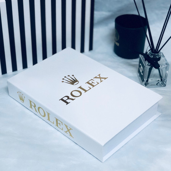 ROLEX OPENABLE DECORATIVE BOOK BOX WHITE & GOLD - 2