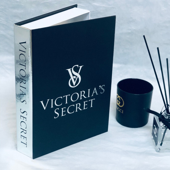 VICTORIA'S SECRET OPENABLE DECORATIVE BOOK BOX BLACK & SILVER