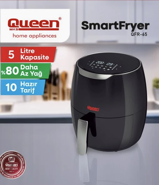Queen Smartfryer XL Airfryer 5LT Dokunmatik Yağsız Sıcak Hava Fritözü - 3
