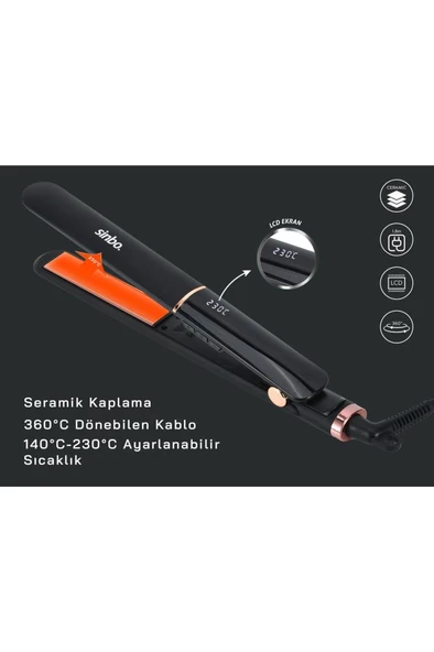 Sinbo SHD-1710 Isı Ayarlı Dijital Saç Düzleştirici Maşa Siyah - 2