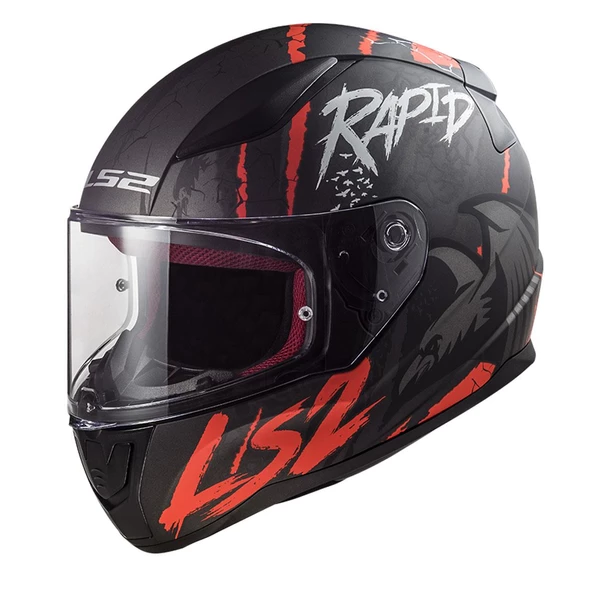 LS2 RAPID RAVEN MATT BLACK WHITE RED KASK