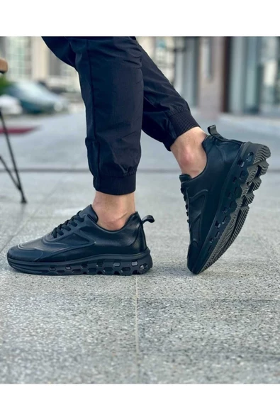 Luizpauloshoes 1047 SİYAH CİLT PİRAMİT TABAN ERKEK SNEAKERS - 3