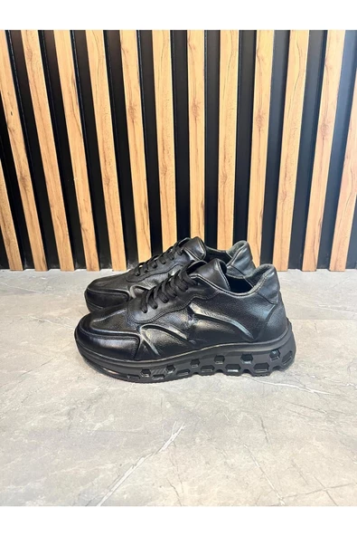 Luizpauloshoes 1075 PİRAMİT TABAN SİYAH DERİ SNEAKERS - 2