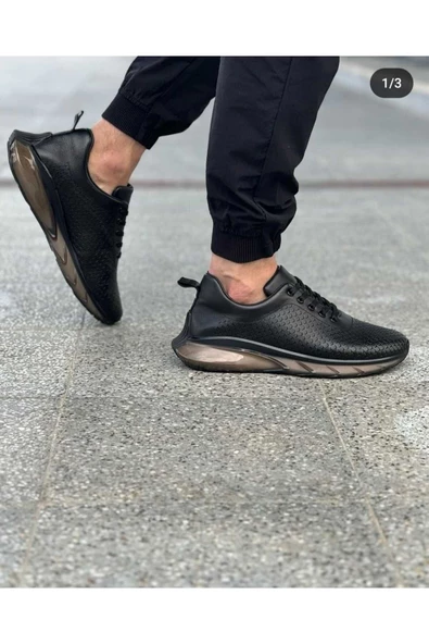 Luizpauloshoes 4236 SİYAH CİLT BEYAZ JEL TABAN ERKEK SNEAKERS