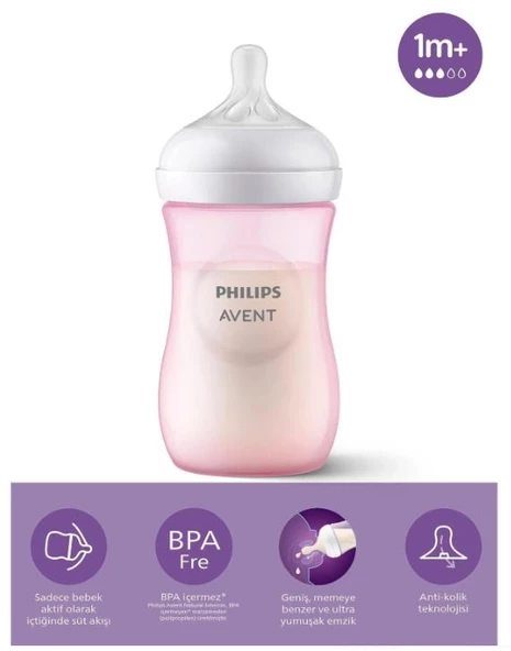 Avent Natural Response Doğal Tepkili PP Pembe Biberon 1+ Ay 260 ml