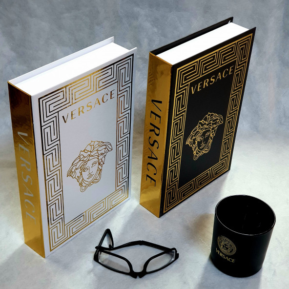 Versace, Openable Decorative Book Box, Fashion Fake Books, Home Decor, Black & Gold - White & Gold, Set of Two