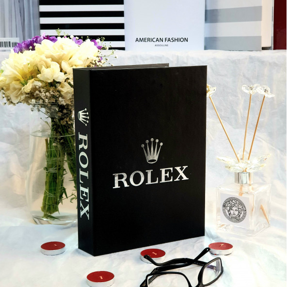 Rolex, Openable Decorative Book Box, Fashion Fake Books, Home Decor, Black & Silver