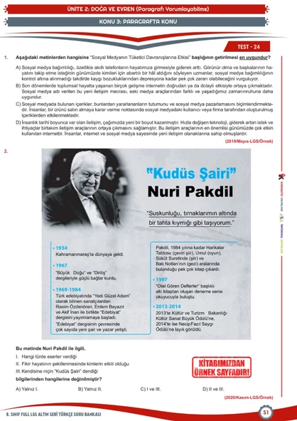 2025 8.Sınıf Full LGS Altın Seri TÜRKÇE MEB Çıkmış Soru Bankası Modüler Seti PDF/Video Çözümlü - 7