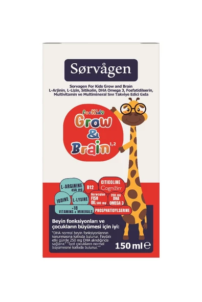Sorvagen Grow&brain L-Arjinin, Sitikolin, Fosfatidilserin, Dha Omega 3, B12, L- Lizin, Multi Vitamin&mineral Sıvı 150 ml - 2