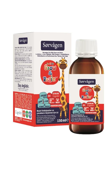 Sorvagen Grow&brain L-Arjinin, Sitikolin, Fosfatidilserin, Dha Omega 3, B12, L- Lizin, Multi Vitamin&mineral Sıvı 150 ml - 4