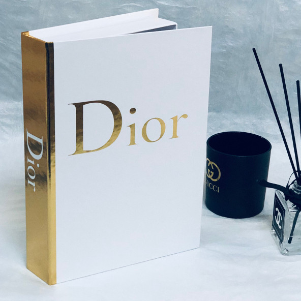 CHRISTIAN DIOR OPENABLE DECORATIVE BOOK BOX WHITE & GOLD