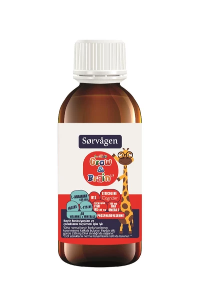 Sorvagen Grow&brain L-Arjinin, Sitikolin, Fosfatidilserin, Dha Omega 3, B12, L- Lizin, Multi Vitamin&mineral Sıvı 150 ml - 6