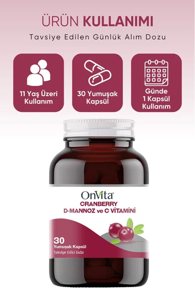 ONVİTA Cranberry D-mannoz Ve C Vitamini 30 Yumuşak Kapsül - 2