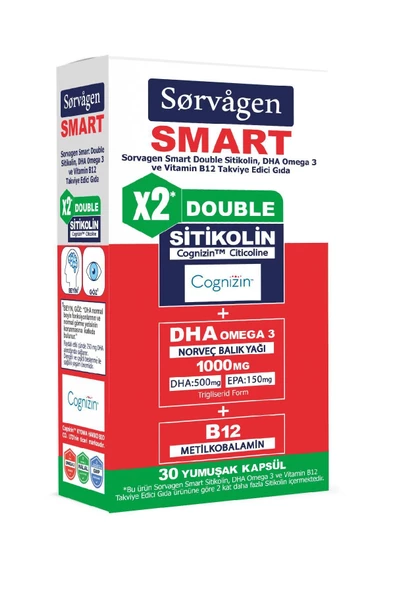 SORVAGEN Smart Double Sitikolin (250 MG), Dha Omega 3 Ve B12 (30 KAPSÜL)