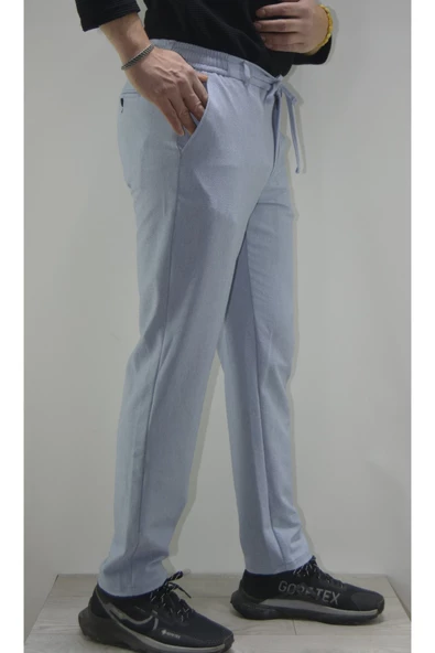 MAZSAY Erkek Gofre Licralı Jogger Pantolon Mavi - 2