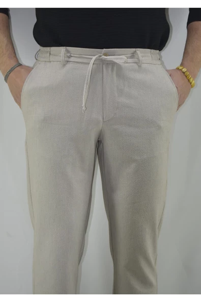 MAZSAY Erkek Gofre Licralı Jogger Pantolon Bej - 2