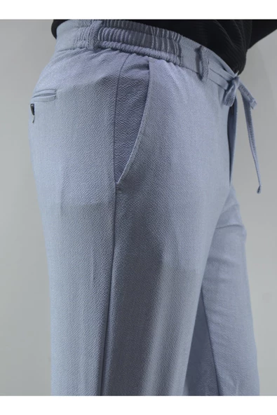 MAZSAY Erkek Gofre Licralı Jogger Pantolon Mavi - 3