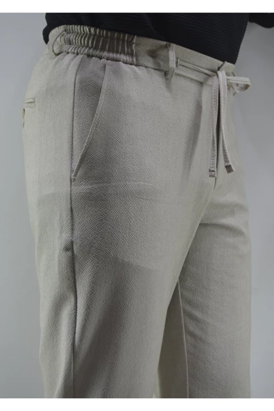 MAZSAY Erkek Gofre Licralı Jogger Pantolon Bej - 4