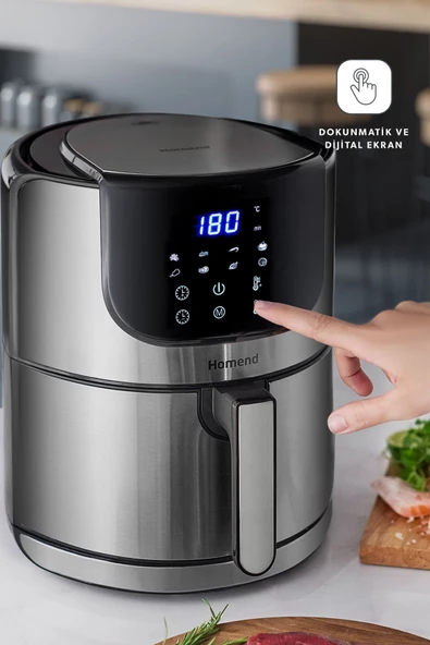 HOMEND Airfryday 2502H 8 Farklı Program, 5 Litre Dokunmatik Ekranlı Fritöz Inox - Resim 2