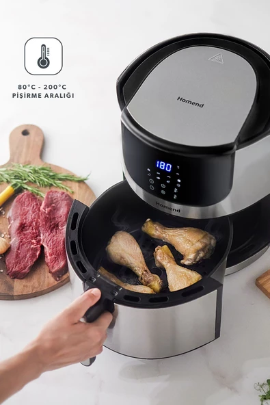 HOMEND Airfryday 2502H 8 Farklı Program, 5 Litre Dokunmatik Ekranlı Fritöz Inox - Resim 4