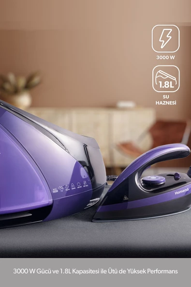 HOMEND Jetsteam 1173h Buhar Kazanlı Ütü Mor Siyah - Resim 2