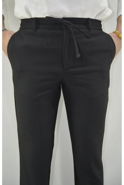 MAZSAY Erkek Gofre Licralı Jogger Pantolon Siyah - 2