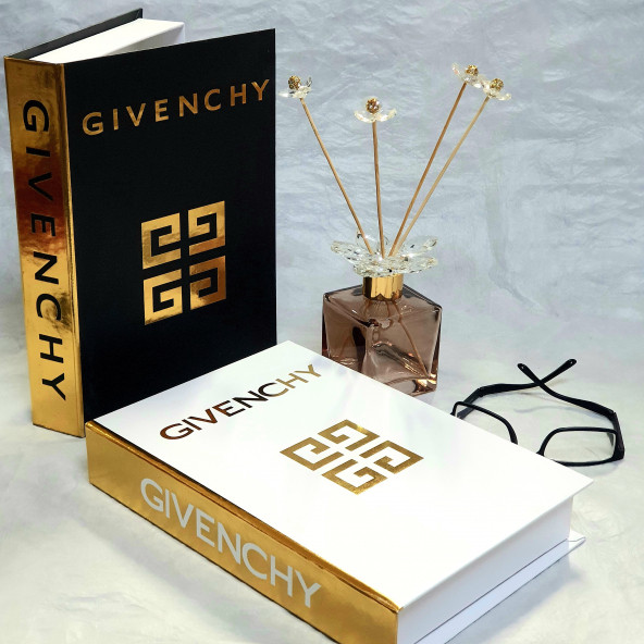 Givenchy Set, Openable Decorative Book Box, Fashion Fake Books, Home Decor, Set of Two, Black & Gold - White & Gold