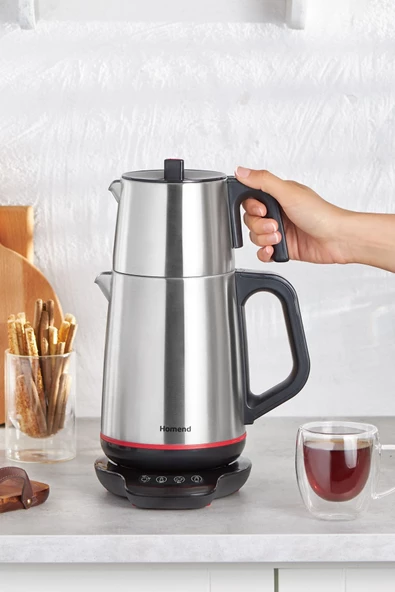 HOMEND Royaltea 1708H Paslanmaz Çelik Konuşan Çay Makinesi Inox-Siyah 1800 W - 2