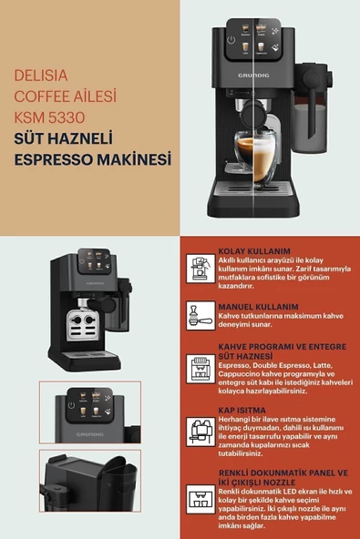 Grundig Ksm 5330 Delisia Coffee Yarı Otomatik Süt Hazneli Espresso Makinesi - 10