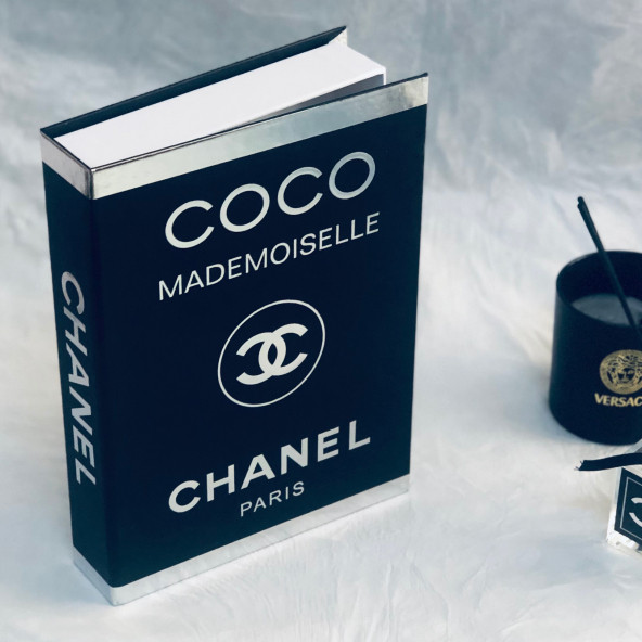 CHANEL CLASSIC OPENABLE DECORATIVE BOOK BOX BLACK & SILVER