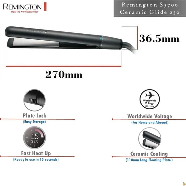 Remington Ceramic Glide Titanyum Seramik Saç Düzleştiricisi S3700 - 5