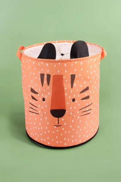 Kaplan Desenli Fileli Ağzı Büzgülü Bebek Çocuk Odası Düzenleyici Saklama Kutusu, Oyuncak Kirli Sepeti 36x40 cm ürün görseli 1
