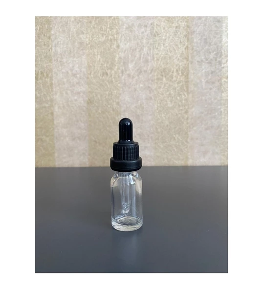 10ml, Şeffaf Cam Şişe, 24 adet, Cam Damlalıklı, Ecza şişesi, Propolis şişesi, Siyah Kapak Siyah Emzik