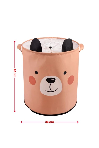 Ayıcık Desenli Fileli Ağzı Büzgülü Bebek Çocuk Odası Düzenleyici Saklama Kutusu, Oyuncak Kirli Sepeti 36x40 cm - 4