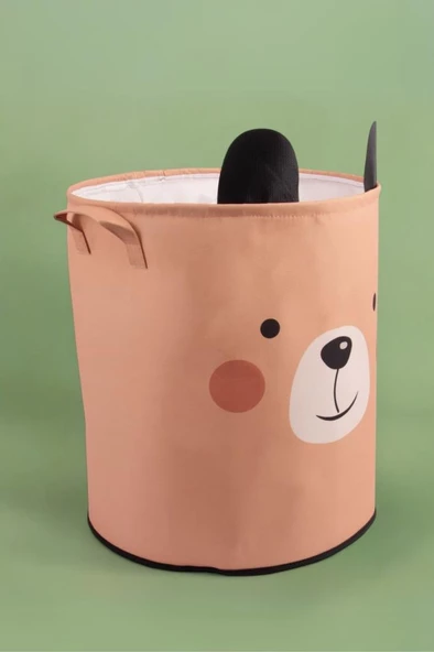 Ayıcık Desenli Fileli Ağzı Büzgülü Bebek Çocuk Odası Düzenleyici Saklama Kutusu, Oyuncak Kirli Sepeti 36x40 cm - 2