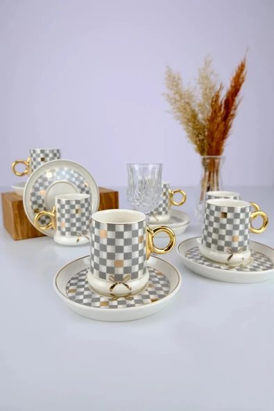 Acar Almond Gri 6 Kişilik Porselen Kahve Fincanı Takımı - 90 ml 0125 - 3