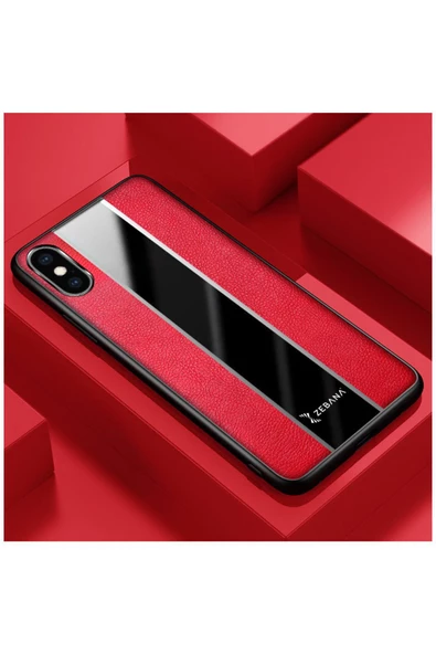 Apple Iphone X Uyumlu Kılıf Premium Deri Kılıf Kırmızı