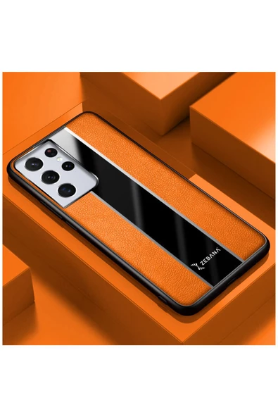 Samsung Galaxy S23 Ultra Uyumlu Kılıf Premium Deri Kılıf Turuncu ürün görseli