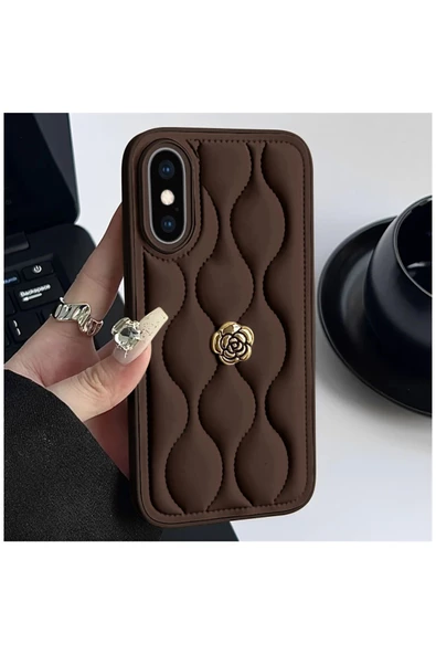 Apple iPhone XS Uyumlu Kılıf Zebana Camellia Deri Kılıf Kahverengi