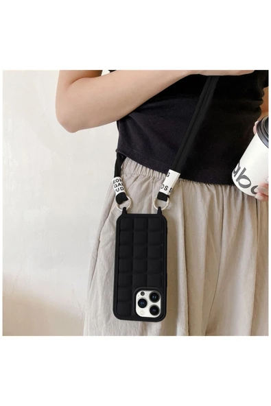 Apple iPhone 15 Pro Max Uyumlu Kılıf Zebana Boyun Askılı Rope Silikon Kılıf Krem Rengi - Resim 6