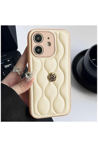 Apple iPhone 11 Uyumlu Kılıf Zebana Camellia Deri Kılıf Bej ürün görseli