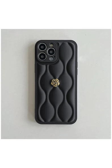 Apple iPhone 15 Pro Uyumlu Kılıf Zebana Camellia Deri Kılıf Siyah - Resim 3