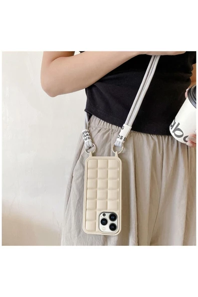 Apple Iphone 14 Pro Max Uyumlu Kılıf Boyun Askılı Crossbody Silikon Kılıf Siyah - Resim 4