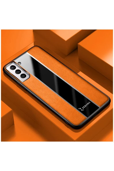 Samsung Galaxy S22 Uyumlu Kılıf Premium Deri Kılıf Turuncu ürün görseli
