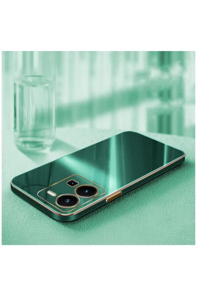 Vivo Y35 Uyumlu Kılıf Golden Silikon Kılıf Yeşil - Resim 2