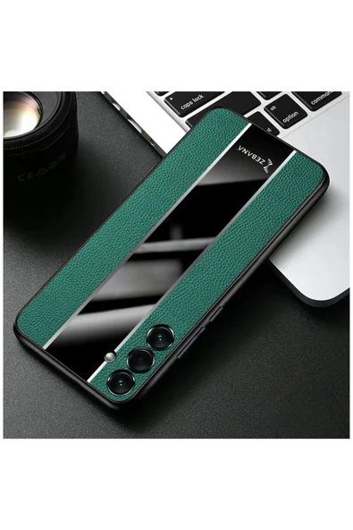 Samsung Galaxy A14 Uyumlu Kılıf Premium Deri Kılıf Yeşil - Resim 2