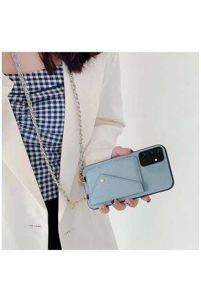 Samsung Galaxy A34 Uyumlu Kılıf Zebana Boyun Askılı Deri Kılıf Rose Gold - Resim 6